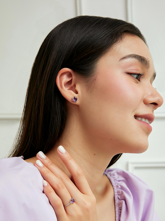 Amethyst and Pink Tourmaline Gemstone Cluster Earrings in Sterling Silver