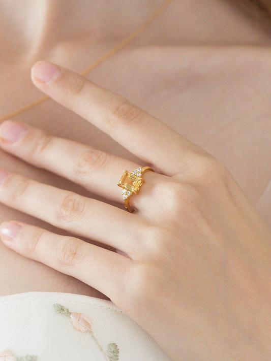 Citrine Emerald Cut Ring in 18k Gold Vermeil