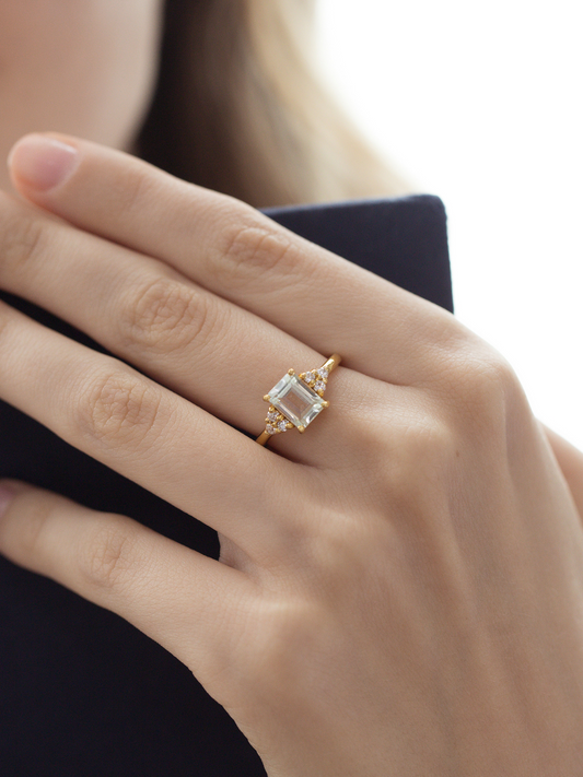 Green Amethyst Emerald Cut Ring in 18k Gold Vermeil