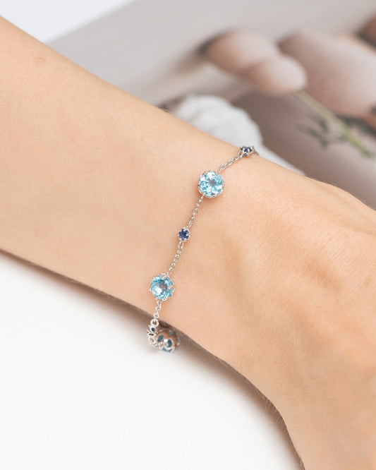 Blue Sapphire & Blue Topaz Bracelet in Sterling Silver
