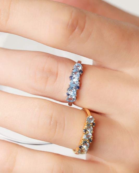 Blue Sapphire & Blue Topaz Pear Cut Half Eternity Band in Sterling Silver