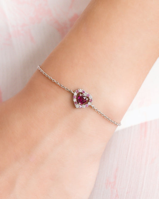 Red Heart Rhodolite Garnet Bracelet in Sterling Silver