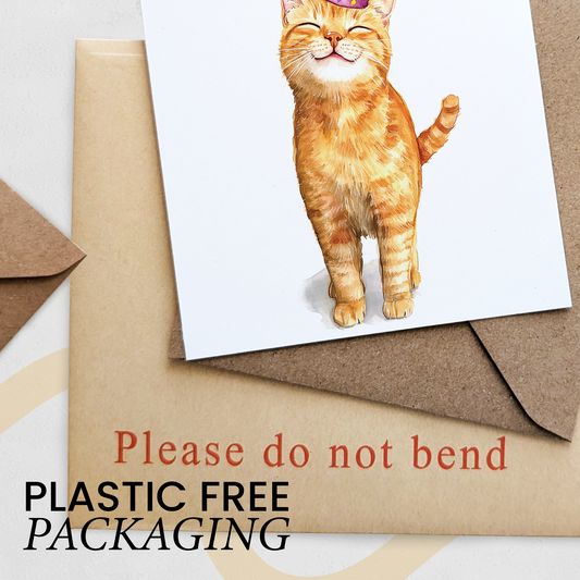 Orange Tabby Cat Birthday Card – Cute Cat Lover Card with Party Hat – Purr-fect Birthday Greeting Card for Cat Owners