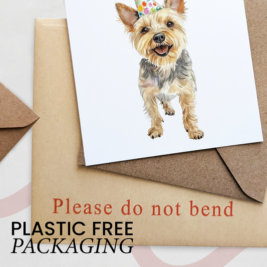 Yorkshire Terrier Birthday Card – Cute Dog Lover Card with Party Hat – Pawsome Birthday Greeting Card for Dog Owners