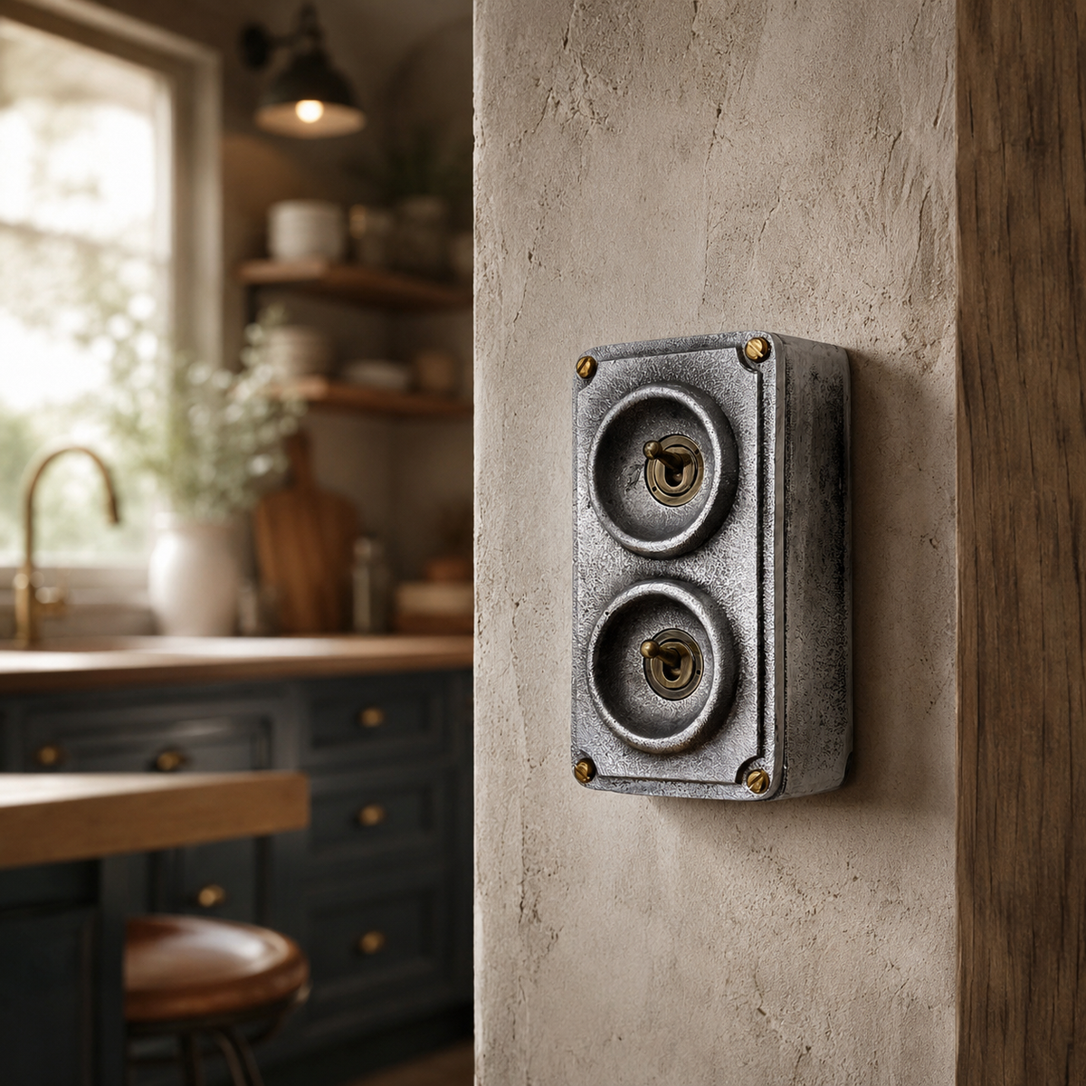 Double 2 Gang Cast Metal Toggle Light Switch | Industrial 2 Way