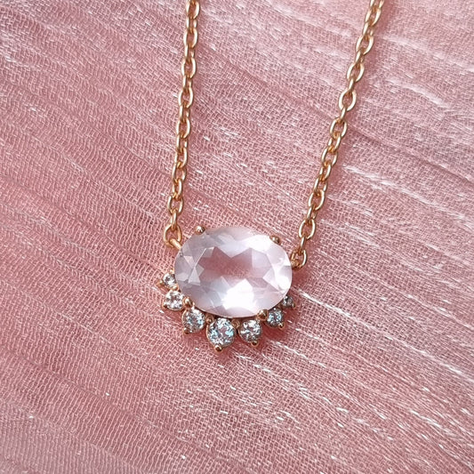 Aria Rose Quartz Necklace in 18k Rose Gold Vermeil