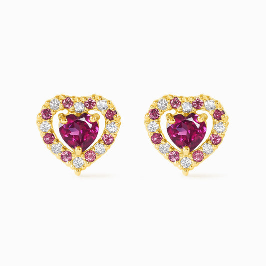 Red Heart Rhodolite Garnet Stud Earrings in 18k Gold Vermeil