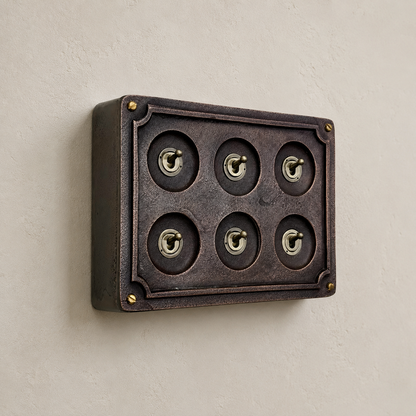 6 Gang 2 Way Antique Copper Toggle Light Switch | Metal Conduit