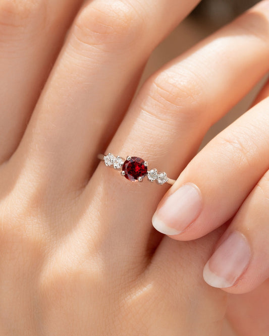 Garnet Five Stone Ring in Sterling Silver