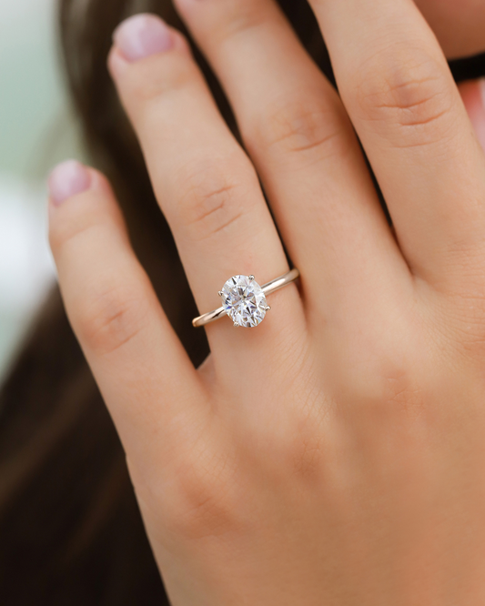 2 ct Oval Solitaire Moissanite Engagement Ring in Sterling Silver