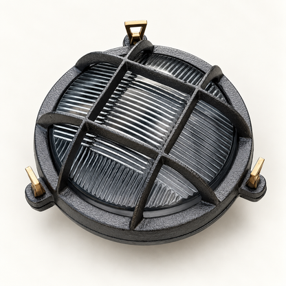 Wroxham Cast Pewter Caged Bulkhead Wall or Ceiling Light - IP65