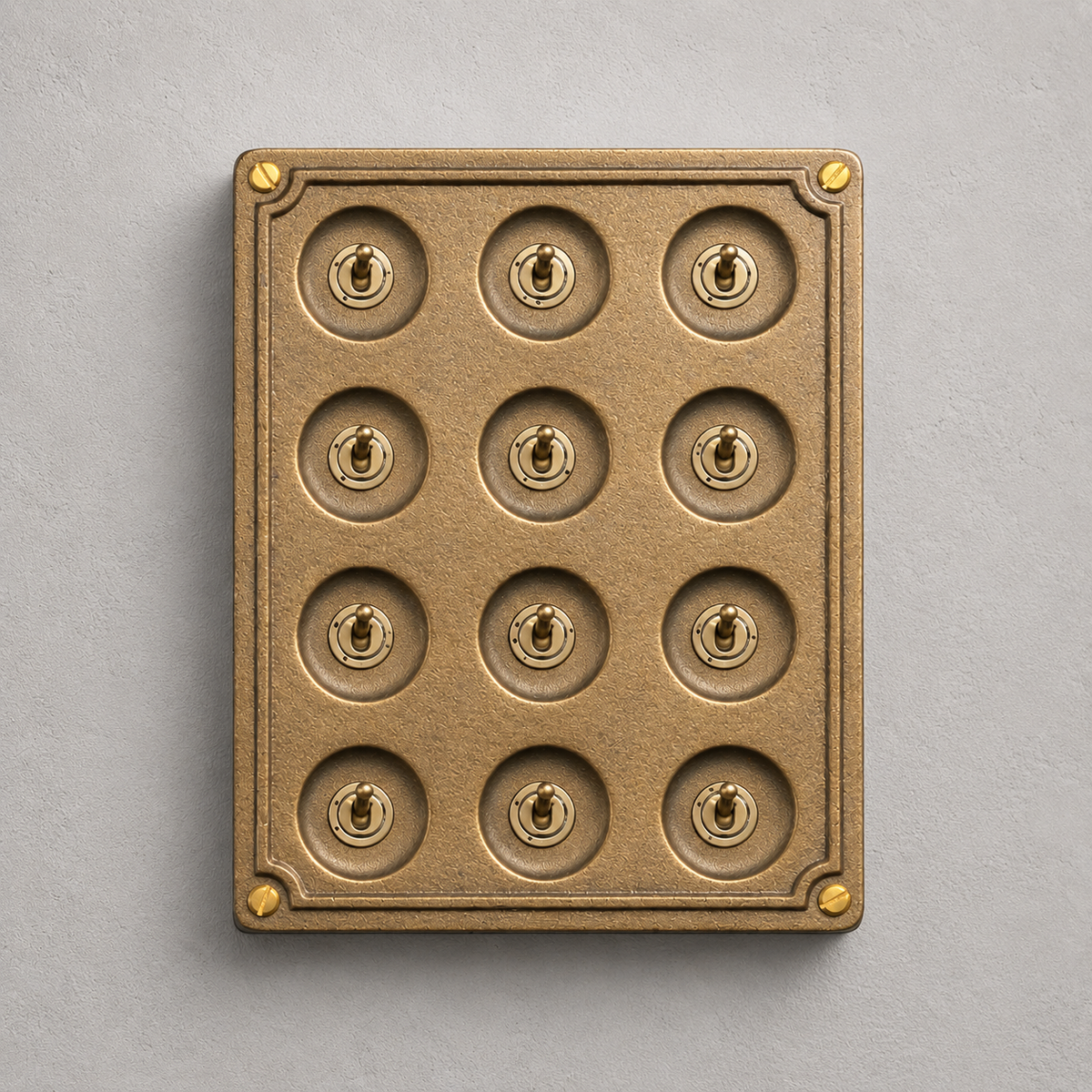 12 Gang 2 Way Bronze Cast Metal Light Switch | Surface Mount Industrial Toggle