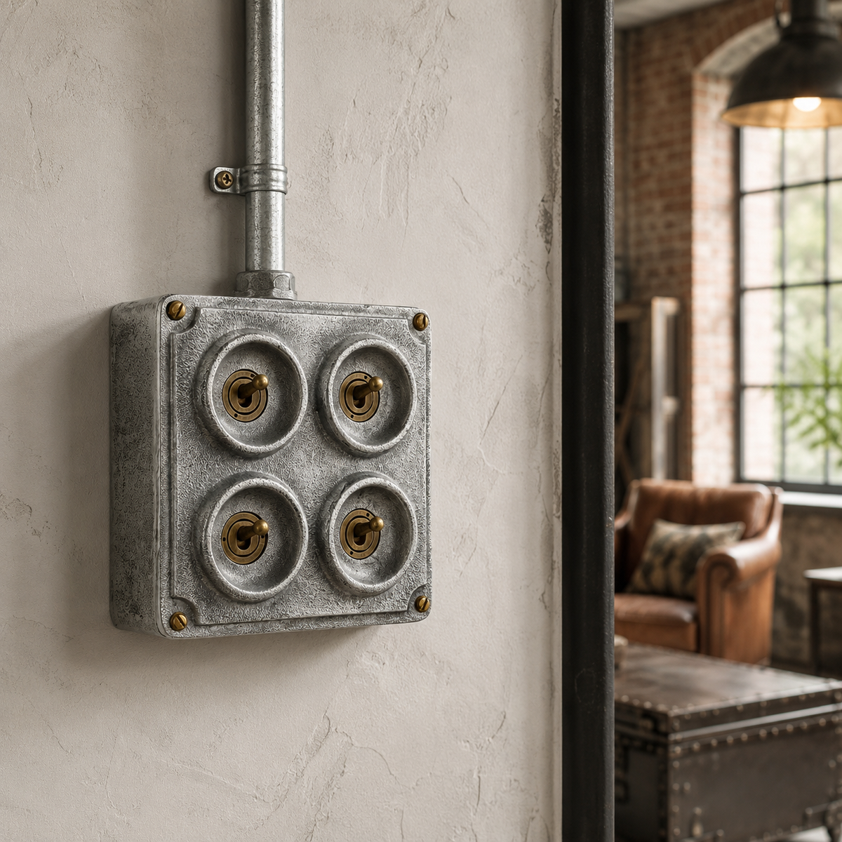 4 Gang 2 Way Solid Cast Metal Conduit Light Switch Industrial
