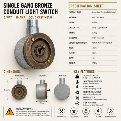 Single Gang 2 Way Antique Brass Conduit Light Toggle Switch