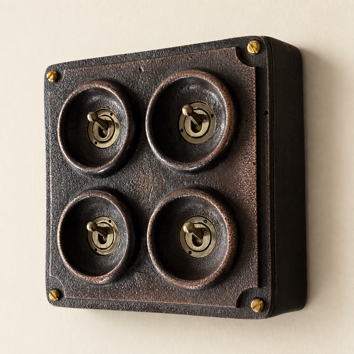4 Gang 2 Way Antique Copper Metal Surface Mounting Conduit Light Switch