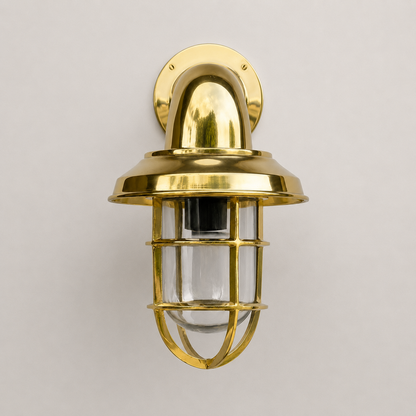 Wells Solid Brass Caged Swan Neck Wall Light - IP65