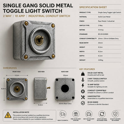 Single Gang Cast Aluminium Conduit Toggle Light Switch | 2 Way