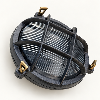 Wroxham Cast Pewter Caged Bulkhead Wall or Ceiling Light - IP65