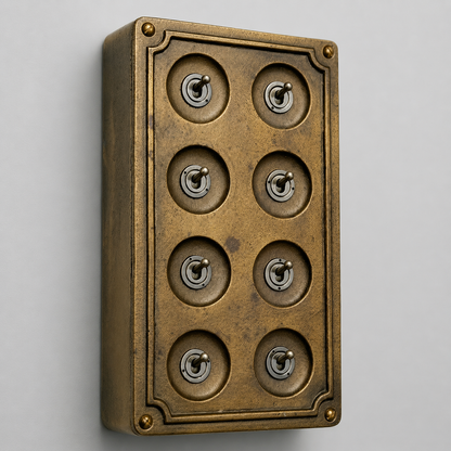 8 Gang 2 Way Antique Brass Solid Cast Metal Conduit Light Switch Industrial