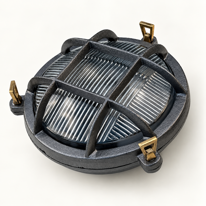 Wroxham Cast Pewter Caged Bulkhead Wall or Ceiling Light - IP65