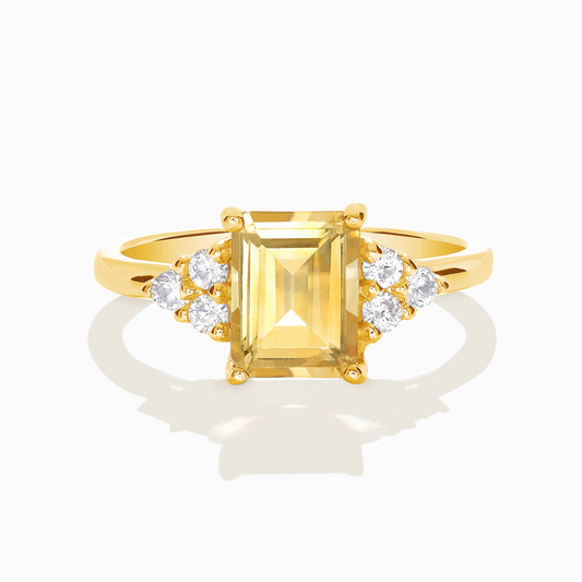 Citrine Emerald Cut Ring in 18k Gold Vermeil