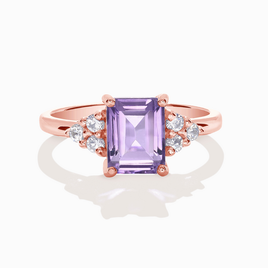 Lavender Amethyst Emerald Cut Ring in 18k Rose Gold Vermeil