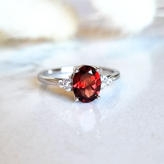 Garnet Ring in Sterling Silver