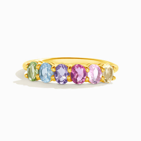 Rainbow Multicoloured Gemstone Half Eternity Ring in 18k Gold Vermeil