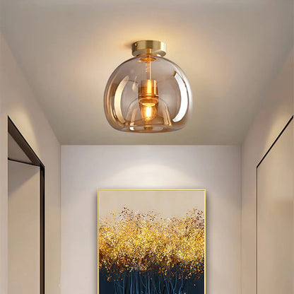 Dome Semi-Flush Glass Ceiling Light E27 Black Gold Bedroom Bathroom