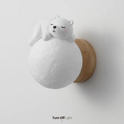 Bear Wall Light LED Kids Nursery Moon Night Light Bedroom Decor