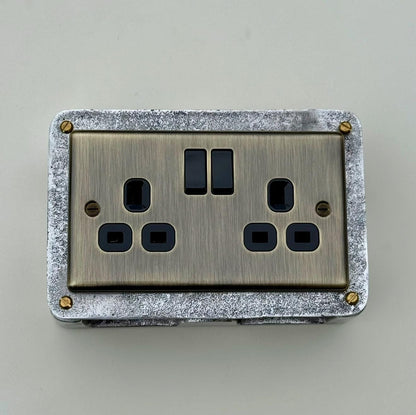 Antique Brass Double Switched Socket | 13A 2 Gang Solid Cast Metal