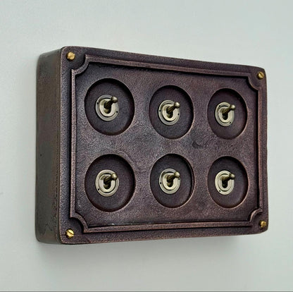 6 Gang 2 Way Antique Copper Toggle Light Switch | Metal Conduit