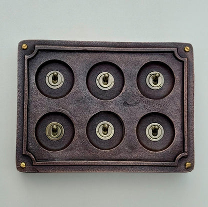 6 Gang 2 Way Antique Copper Toggle Light Switch | Metal Conduit