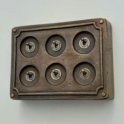 6 Gang 2 Way Antique Brass Solid Cast Metal Conduit Light Switch Industrial