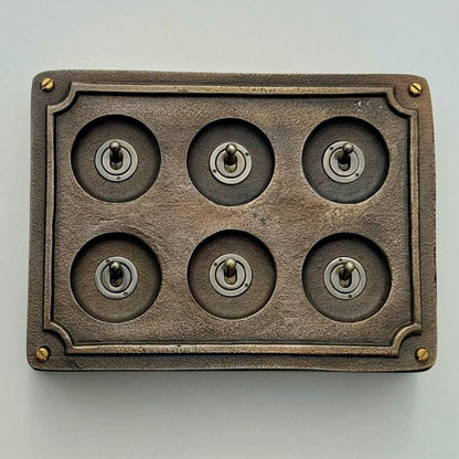6 Gang 2 Way Antique Brass Solid Cast Metal Conduit Light Switch Industrial