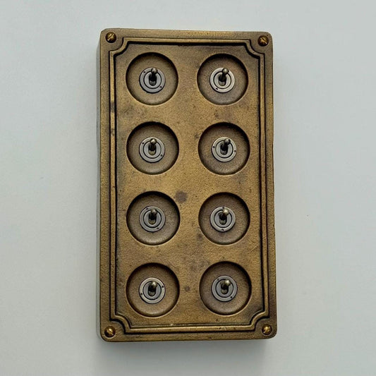 8 Gang 2 Way Antique Brass Solid Cast Metal Conduit Light Switch Industrial