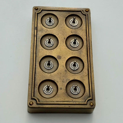 8 Gang 2 Way Antique Brass Solid Cast Metal Conduit Light Switch Industrial