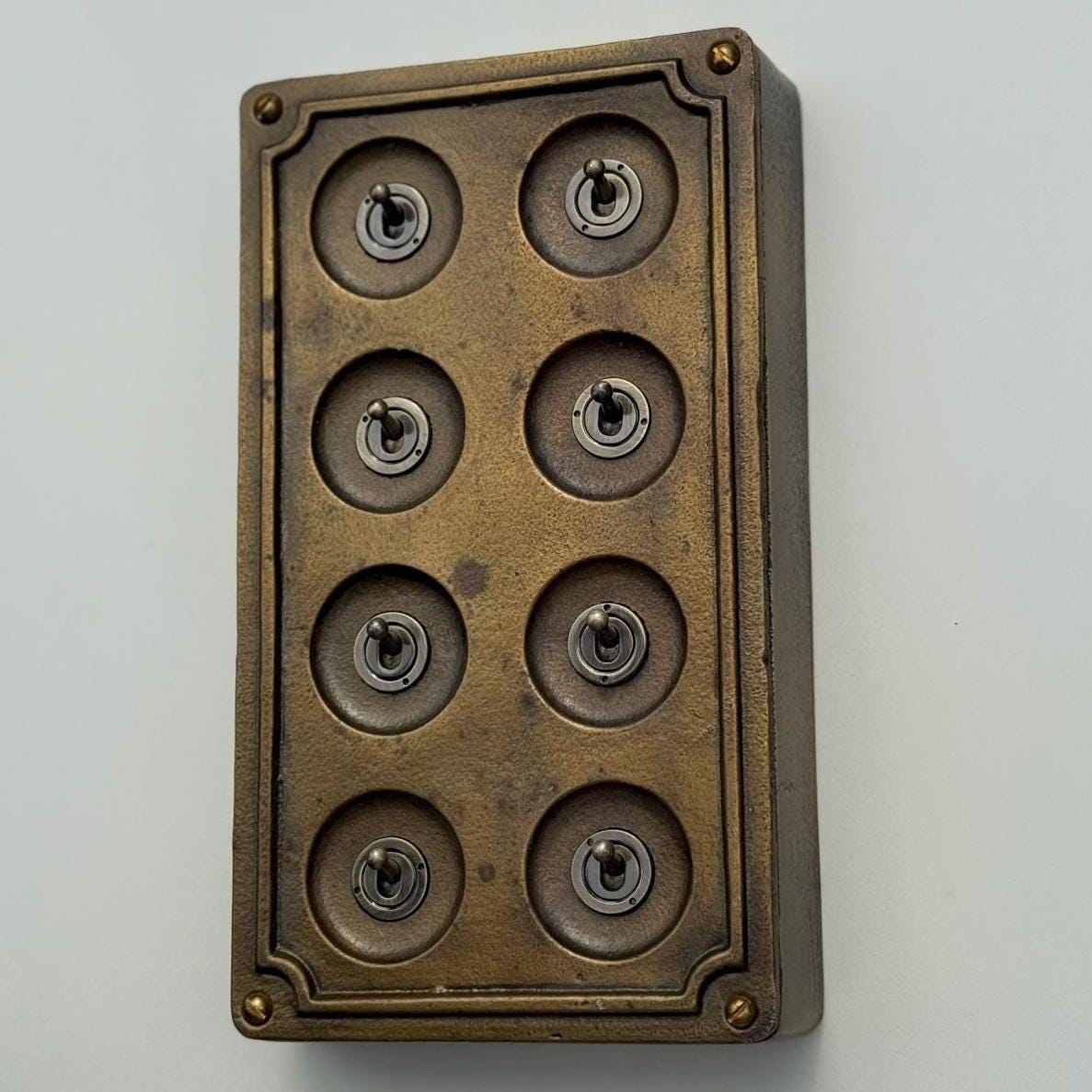 8 Gang 2 Way Antique Brass Solid Cast Metal Conduit Light Switch Industrial