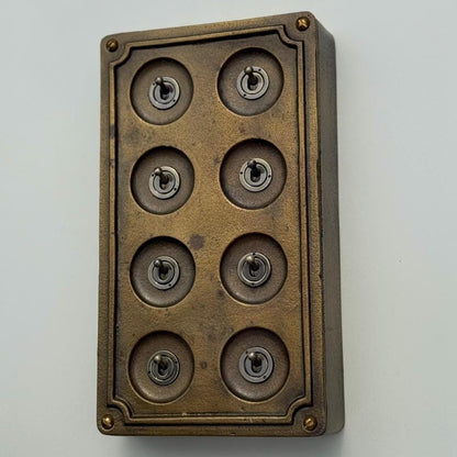 8 Gang 2 Way Antique Brass Solid Cast Metal Conduit Light Switch Industrial