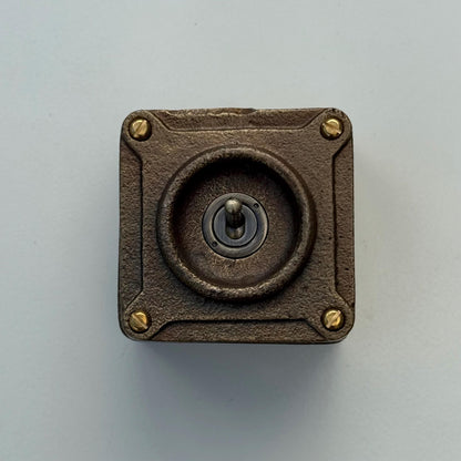 Single Gang Antique Brass Solid Conduit Toggle Light Switch - Industrial Vintage Crabtree