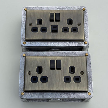 Antique Brass Double Switched Socket | 13A 2 Gang Solid Cast Metal