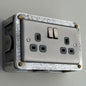 Brushed Steel Double Switched 13A Power Socket Grey Insert 230V 2 Gang 2G