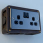 Black Nickel Double Switched 13A Power Socket 230V 13A 2 Gang 2G  Solid Metal Antique Brass Conduit Switch