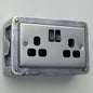Brushed Steel Double Switched 13A Power Socket 230V 2 Gang 2G Socket Cast Metal Conduit Switch Industrial