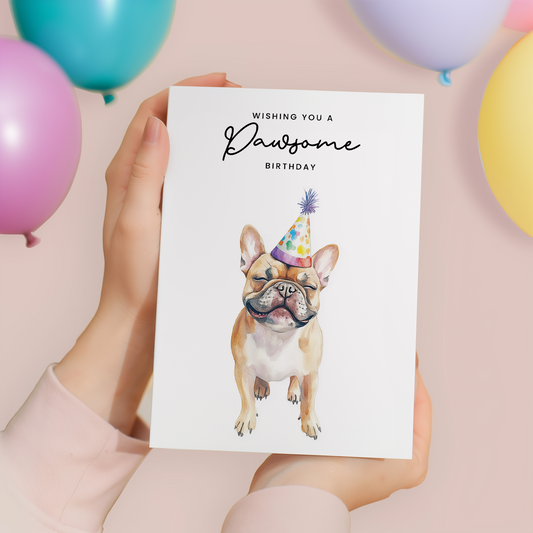 French Bulldog Birthday Card – Cute Dog Lover Card with Party Hat – Pawsome Birthday Greeting Card for Dog Owners