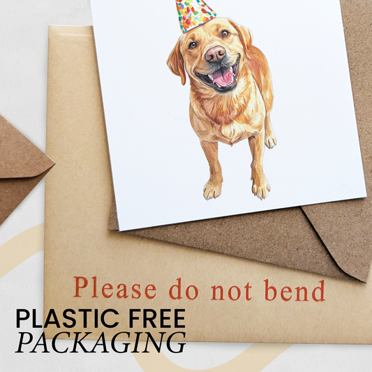 Yellow Labrador Birthday Card – Cute Dog Lover Card with Party Hat – Pawsome Birthday Greeting Card for Dog Owners