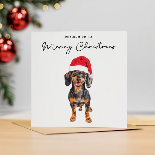 Dachshund Dog Christmas Card – Cute Dog Lover Christmas Card – Eco Friendly “Merry Christmas” Card – Dachshund Holiday Card